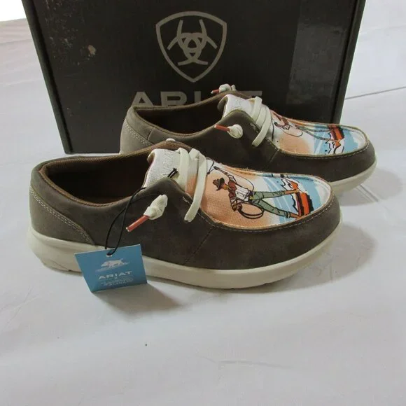 Ariat Women's Hilo Western Aloha Slip On Loafer Comfort Shoe Brown Bomber/Surfin - Picture 2 of 3